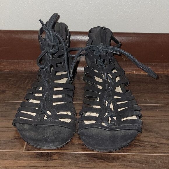 BAMBOO Black Lace Up Sandals size 9 - Picture 1 of 6